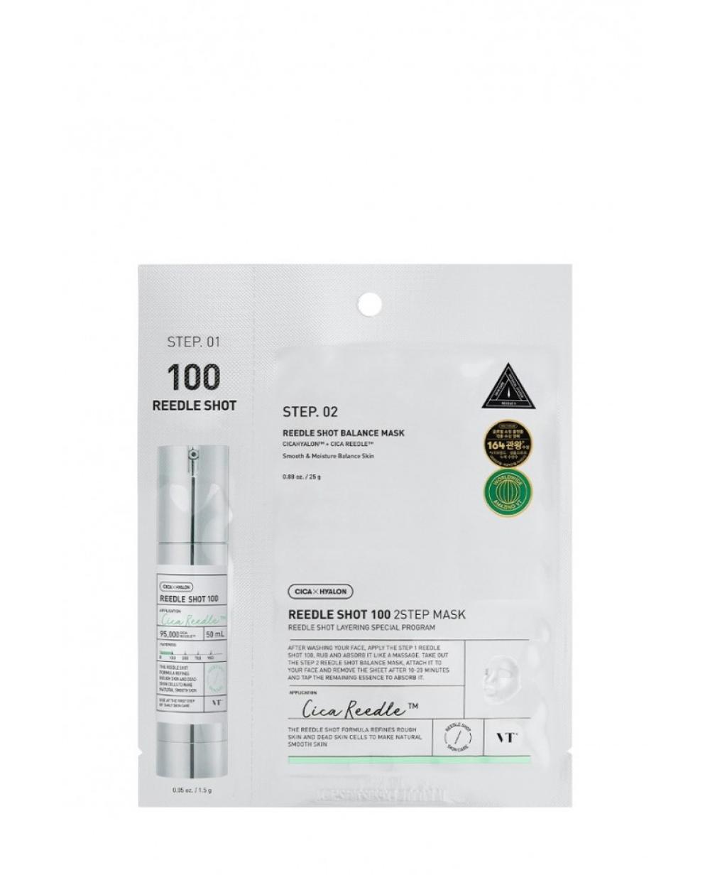 Двухступенчатая тканевая маска с микроиглами для глубокого восстановления и выравнивания тона VT Cosmetics Cica Reedle Shot 100 2Step Mask, 1.5+25 гр