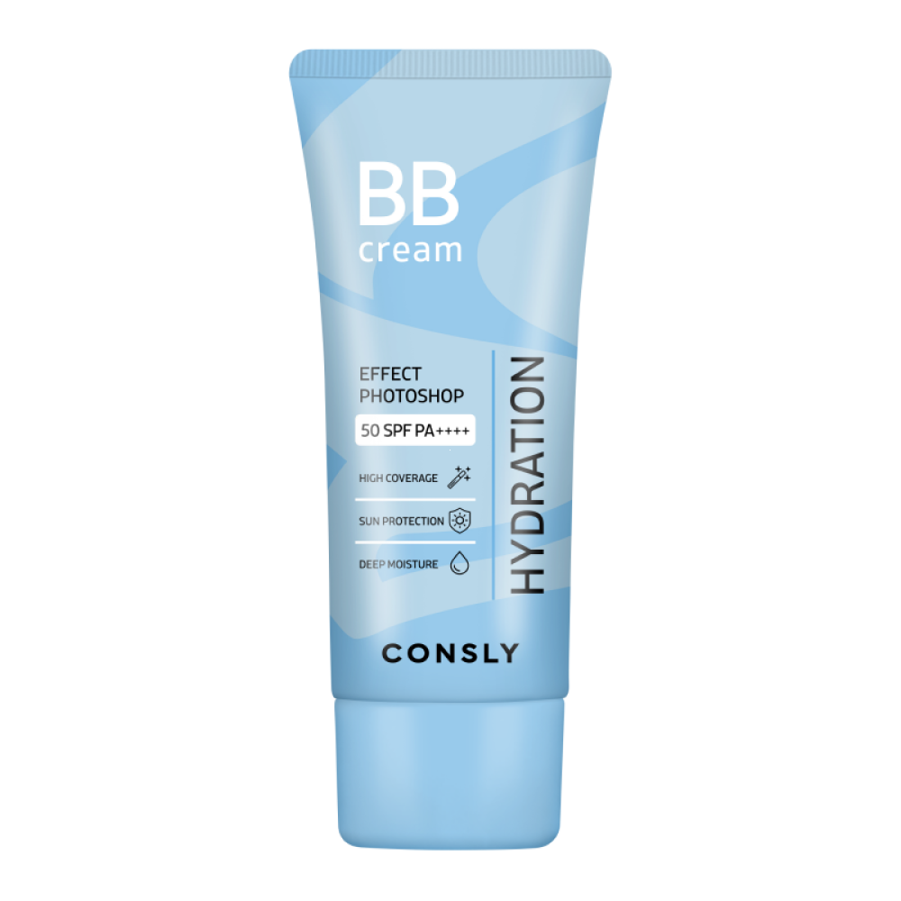 Крем BB увлажняющий с эфектом фотошопа Consly BB CREAM EFFECT PHOTOSHOP HYDRATION SPF50/PA++++ натуральный бежевый, 50мл