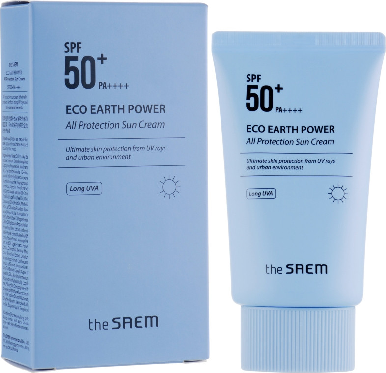 Крем с SPF защитой  для чувствительной  кожи The saem eco earth all protection sun cream spf50pa++++, 50 гр