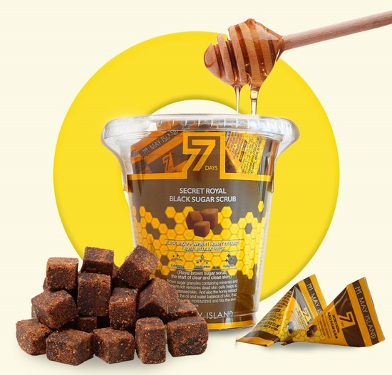 Нежный скраб для лица с коричневым сахаром и медом в пирамидках Seven 7 Days Secret Royal Black Sugar Scrub
