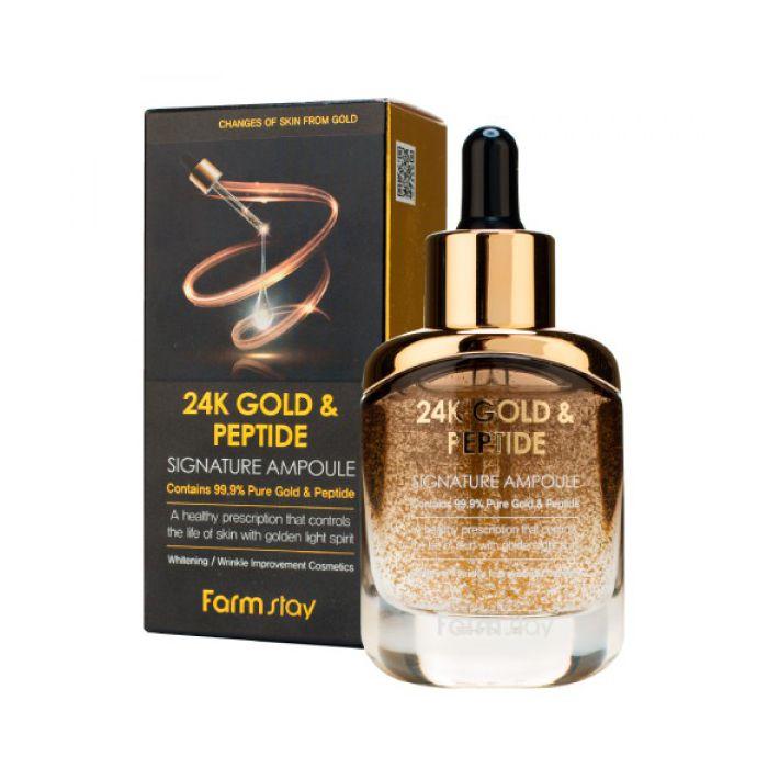 Сыворотка для лица с золотом и пептидами FarmStay 24K Gold & Peptide Solution Prime Ampoule, 35мл