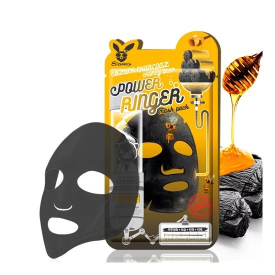 Тканевая маска для лица с древесным углем и мёдом Elizavecca BLACK CHARCOAL HONEY DEEP POWER RINGER